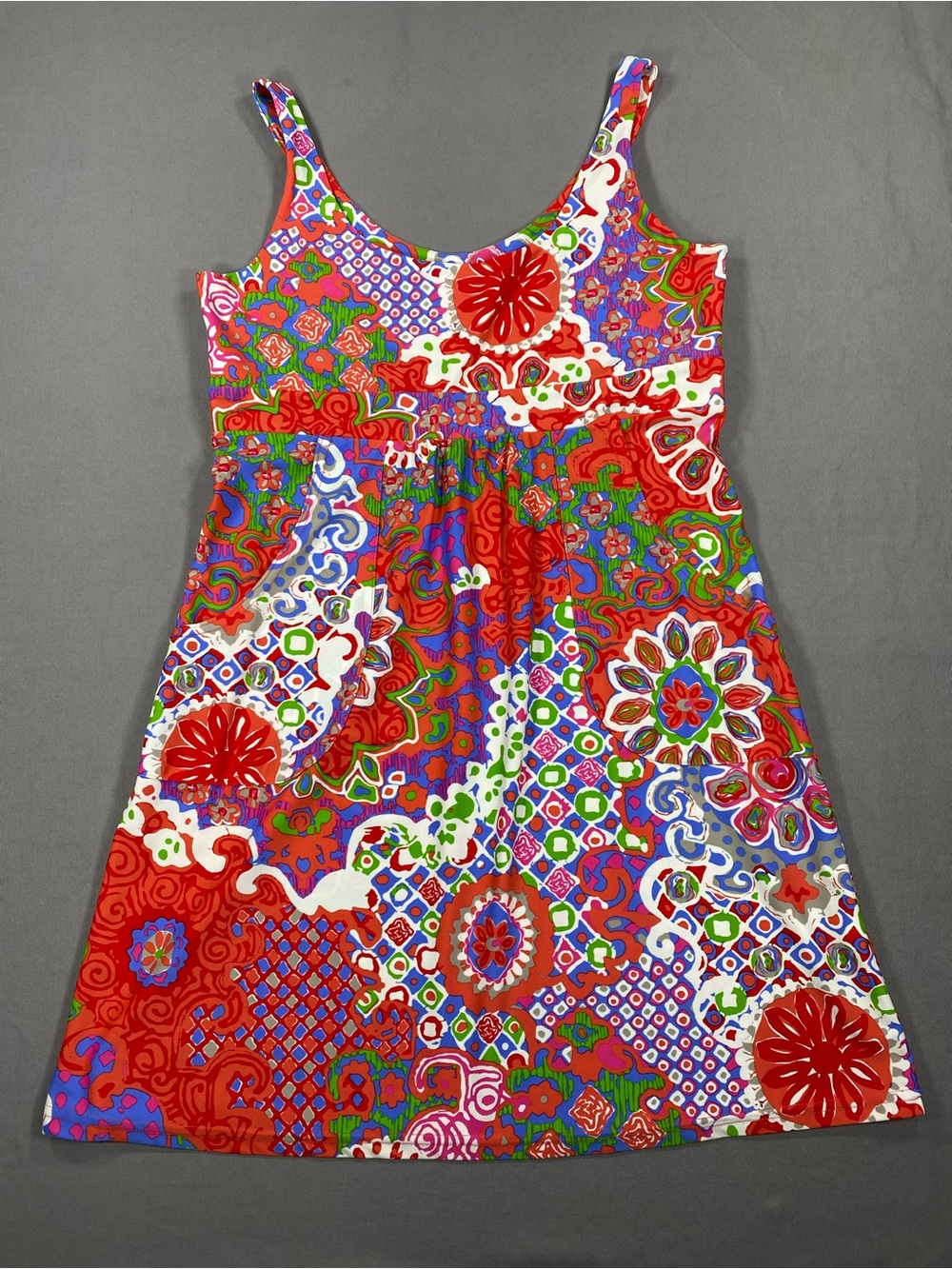 Jude Connally Red Multicolor Floral Geometric Tank Dress